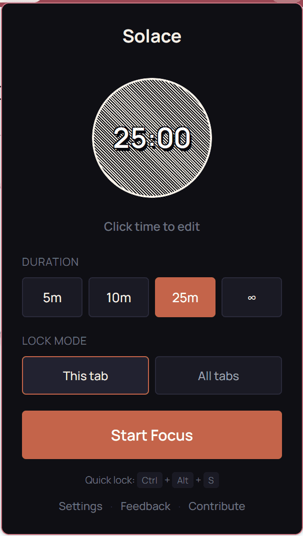 Solace — starting a new focus session