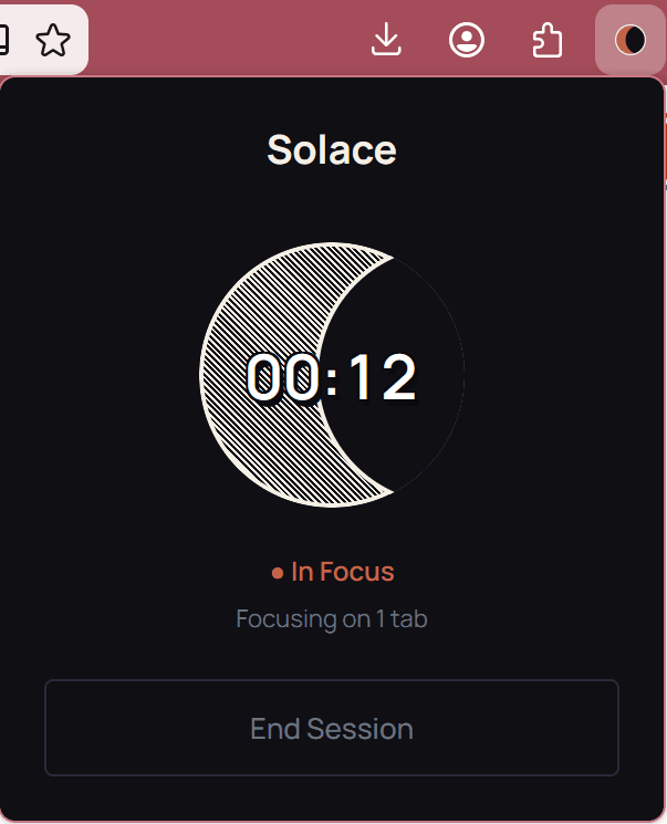 Solace — eclipse animation during an active session